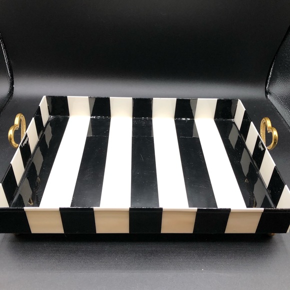 Other Large 9 X 12 Black Ivory Stripe Metal Vanity Tray Poshmark